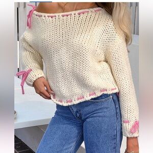 Beginning Boutique Cream Sweater with Pink Details